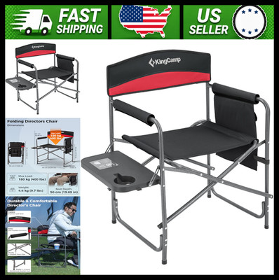 KingCamp Heavy Duty Folding Camping Chair with Side Table, Red