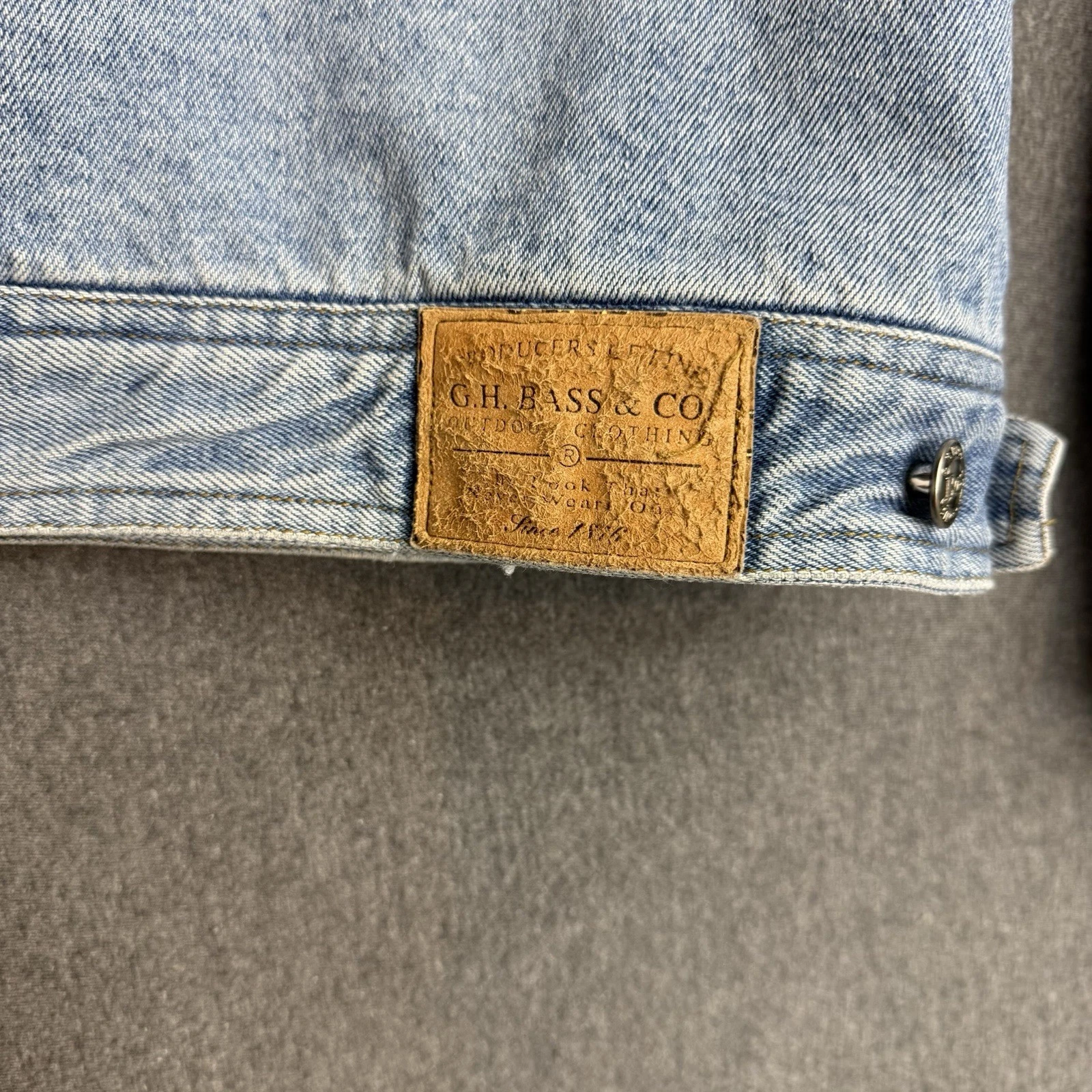 Vintage 90s GH Bass Denim Jacket Mens XL Leather Collar Plaid Lined Workwear image 8