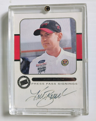 NASCAR KURT BUSCH 2001 PRESS PASS SIGNINGS AUTOGRAPHED CARD