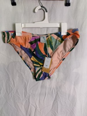 Kona Sol Woman s Orange Tropical Print Hipster Bikini Bottom Sz M 8 NWT