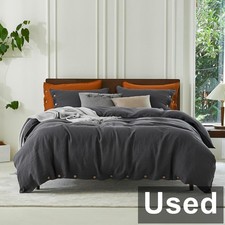 EVERLY 3 Piece, Pure Linen Duvet Cover Set, King Size, Dark Grey