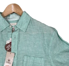 Panama Jack 100% Linen Camp Shirt Mens Large Mint Green Hawaii Washable