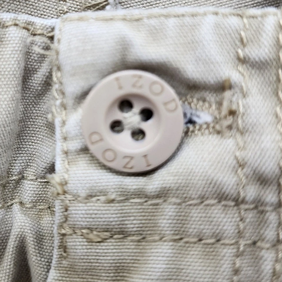 Shorts masculino IZOD 36 bronzeado cáqui carga lona algodão roupa de trabalho ao ar livre casual preppy - Imagem 3 de 4