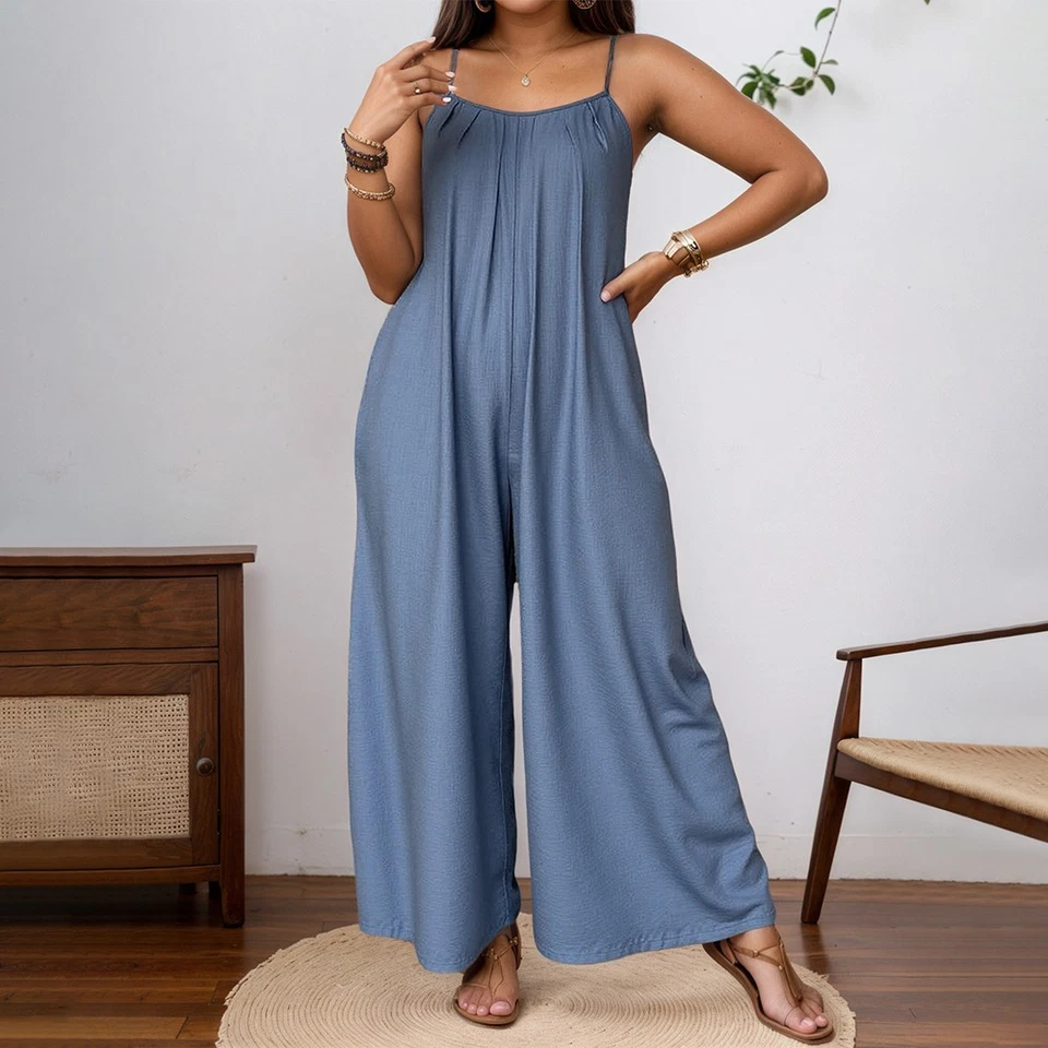 Übergröße Damen Rückenfrei Ärmellos Jumpsuit Trägerhose Sommer Latzhose Romper - Bild 4 von 4
