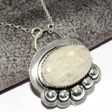 925 Silver Plated Exclusive Sri-Lankan Moonstone Necklace Size 21" GW
