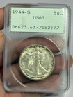 1944 S Walking Liberty Half Dollar PCGS M63 OGH RATTLER