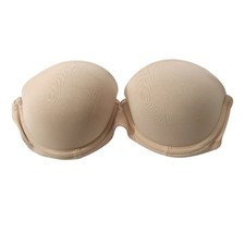 Victoria's Secret Strapless Padded Bra 32B Beige Tan Underwire Heavy Padding