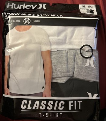 3 PACK HURLEY Mens Classic Fit 3pk T-SHIRT Ultra Soft & Tag Free - M 38''-40''