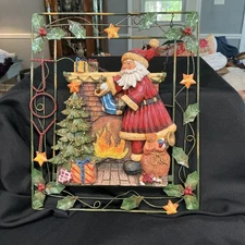 3d Christmas Wall Hanging Metal And Resin Santa Tree Fireplace