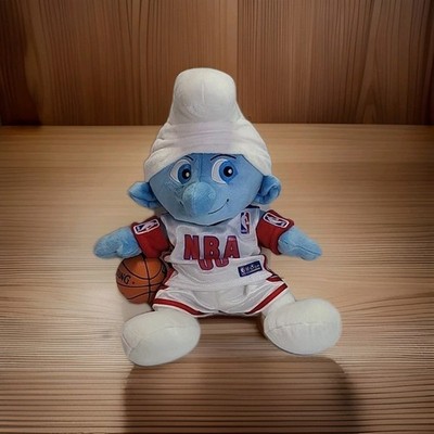 Build A Bear BAB Workshop Clumsy Smurf & White NBA Jersey,shorts,ball,armbands 