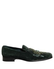 Dolce & Gabbana Green Velvet Embellished Dress Loafers Men's Shoes