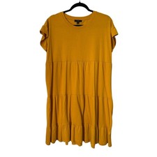 J Crew Swingy Tiered Jersey Dress Size S Mustard Yellow Ruffle Preppy Cottage