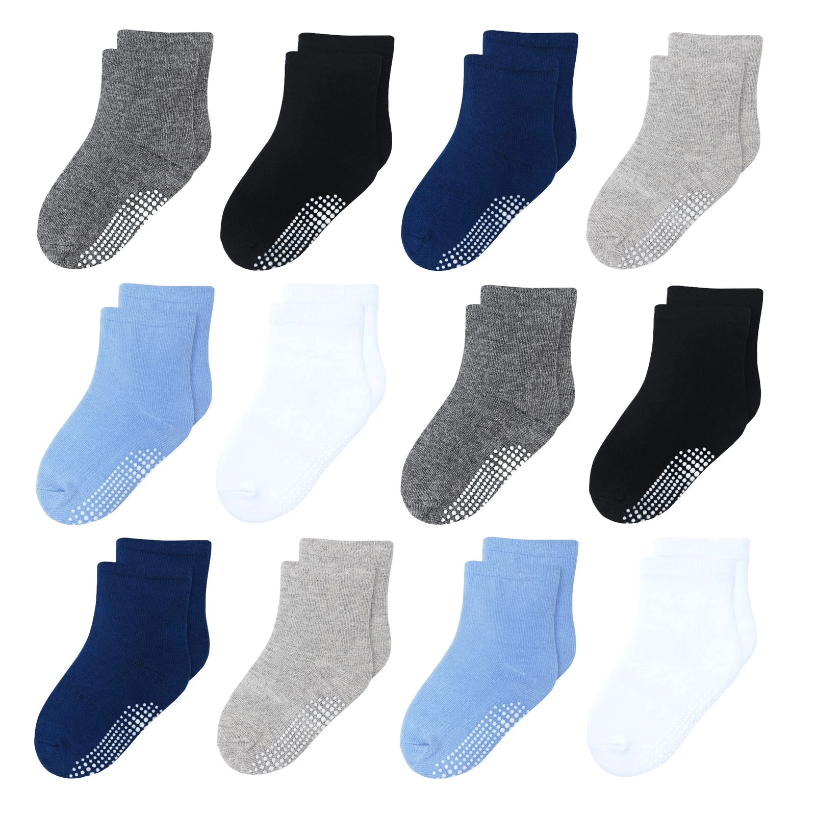 Toddler Boys Socks 3T-4T-5T with Grippers Little Kids Non Slip Grips Crew Soc...