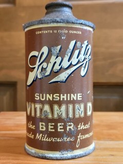 SCHLITZ SUNSHINE VITAMIN D BEER MID 1930'S 12OZ IRTP CONE TOP CAN RARE UNLISTED