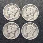 4 SILVER MERCURY DIMES 1943 WINGED LIBERTY USA MINT BANDS COIN COLLECTOR AMERICA