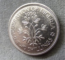 1959 Nigeria 2 Shillings Copper-Nickel Coin of Queen Elizabeth II AU-UNC