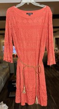 Sharagano Red Lace Knit Dress Womens 22W 3/4 Sleeve Tie Belt Stretch