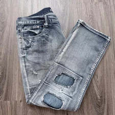 FLYPAPER Jeans Mens W36 L30 Straight Leg Distressed Denim Ripped Patched
