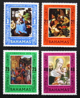 Bahamas 1976 Mi.406 409 arte pintura Virgen Navidad sin fijasellos