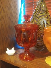 Vintage Viking Glass Persimmon Epic Petal Candy Dish MCM