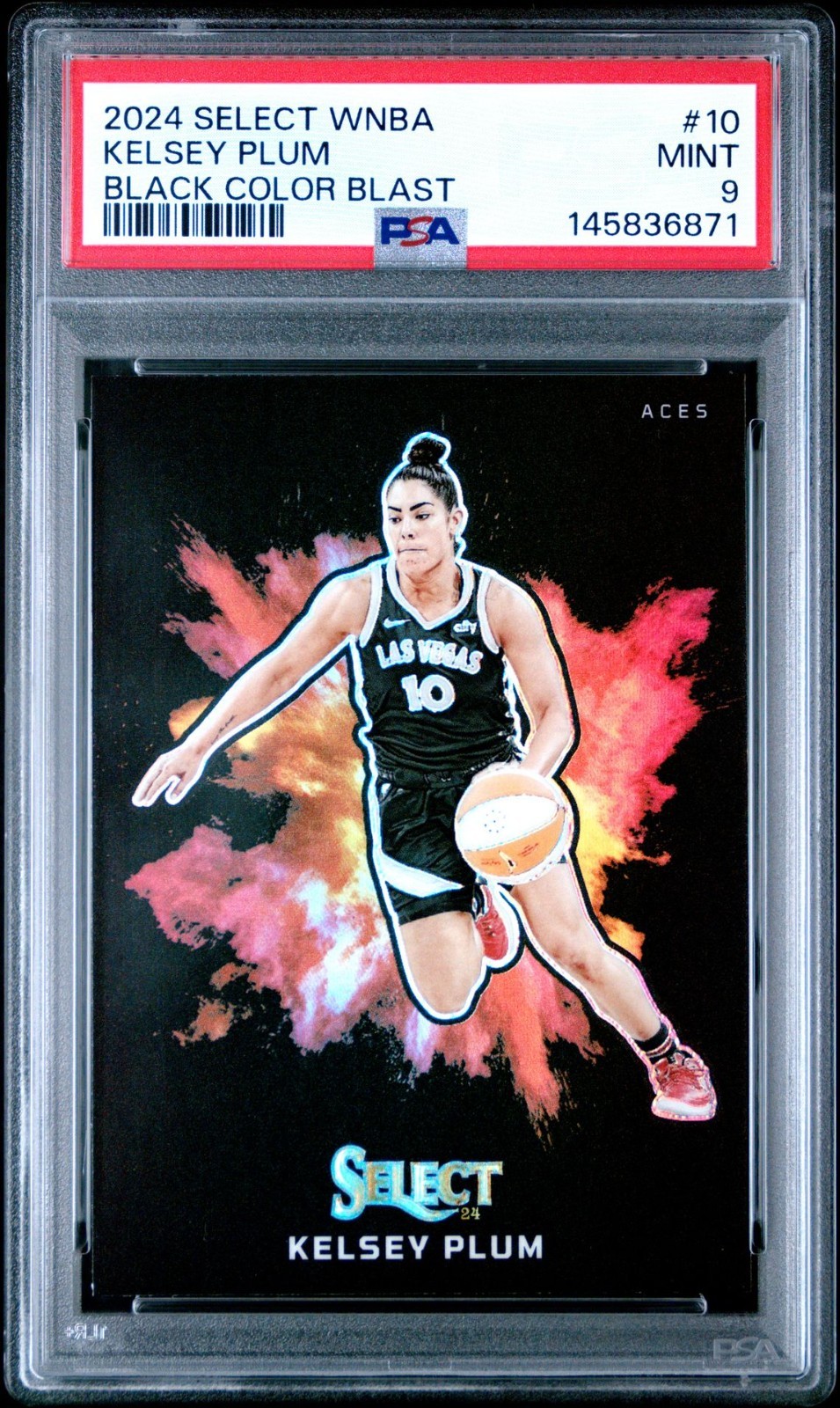 Kelsey Plum, Black Color Blast SSP, 2024 Panini Select WNBA #10, PSA 9 MINT