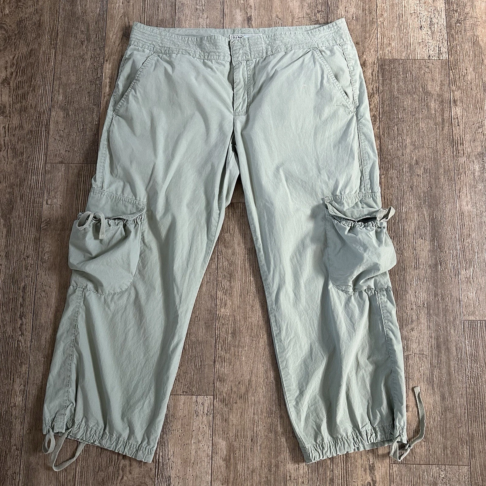 Old Navy Y2K Sz 14 Green Parachute Crop Jogger Pants Gorpcore Utilty Cargo 36x25