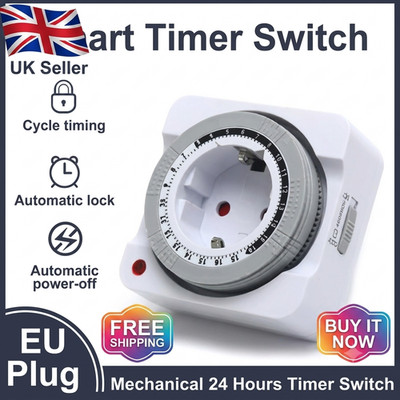 24 Stunden mechanische Zeitschaltuhr Stecker UK 3-polige Steckdose Energiesparleuchten