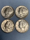 Lot (4) 90% Silver Mercury Dimes 1941, 1942, 1943, 1944 PHL Very Old Collection
