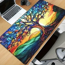 40*90cm Vibrant Tree of Life Mousepad - Anti-Slip Rubber Gaming & Office Desk Ma