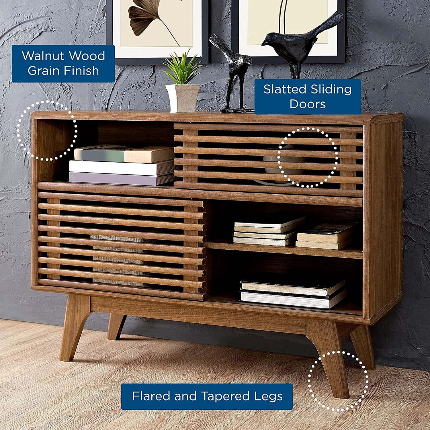 Render Mid-Century Modern Two-Tier Display Stand in Walnut