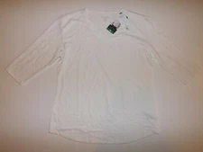 Seg'ments Womens White Tencel 3/4 Sleeve Shirt V-Neck Sz XXL XX-Large NWT 