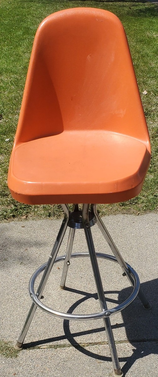 Vintage Orange ComfortLine 60-70s Vinyl Swivel Stool Kitchen MCM 24