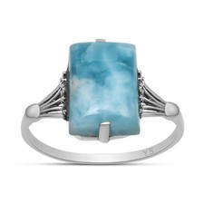10X15 mm Larimar Gemstone 925 Sterling Silver Split Shank Ring For Women Girls