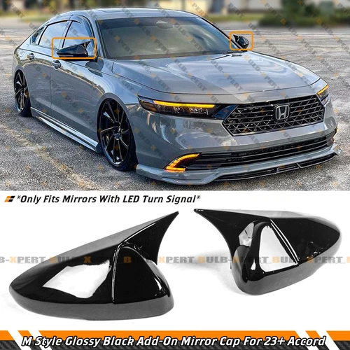 M STYLE GLOSS BLACK ADD-ON SIDE MIRROR COVER CAPS OVERLAY FOR 23-25 HONDA ACCORD