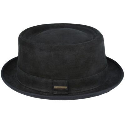 Herren Leder Pork Pie Hut - Wasserabweisend Lammfell Porkpie Hut Vintage Stil