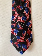 Steven Harris Hand Made Men's Necktie Tie Polyester American Flag Black 58"