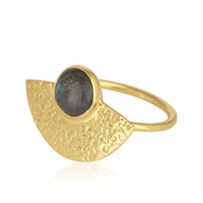 Handmade Gold Plated Texture 925 Silver Labradorite Gemstone Ring Jewelry