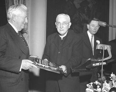 Senator Pat McCarran of Nevada receives plaque from Rt Rev Joseph  .. Old Photo