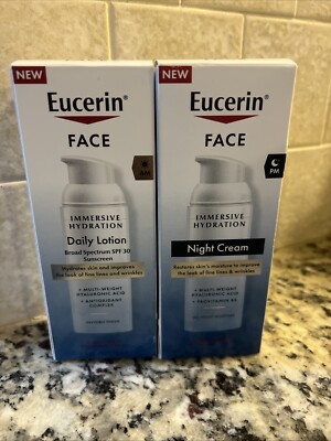 Eucerin Face AM Immersive Hydration Daily Lotion & PM Night Cream 2.5oz each NEW