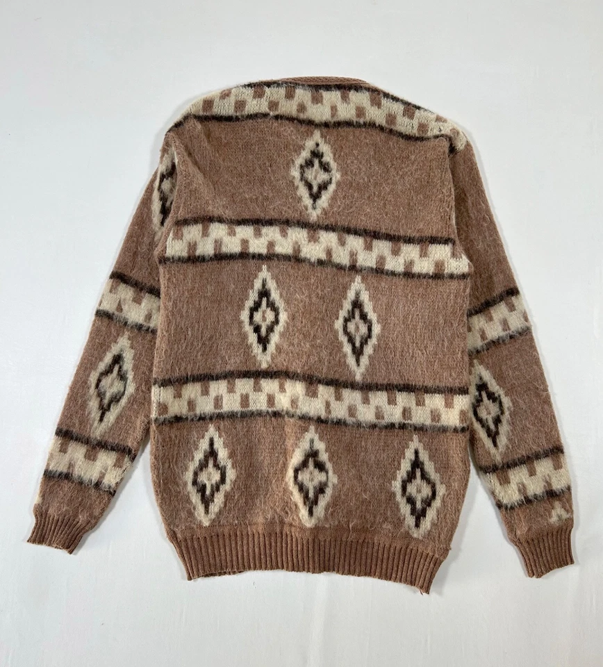 Cárdigan Vintage Islandia Kurt Cobain Mohair Lana Pura Cacao Botón Se Ajusta a Talla Pequeña Foto 2 de 4