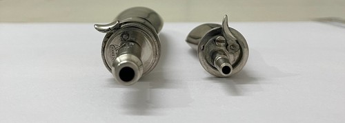 Victorian Style Miniature Brass Nickel Plated Gun Powder Big & Small Pair Bottle - Picture 3 of 10