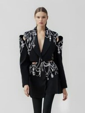 Women's Fashion Lapel Cutout Diamante Sli Fit Blazer Coat Jacket Suits Top