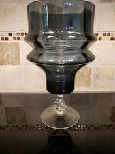 Vintage Large 11" Art Glass Vase Smoked Black Glass Hand Blown Heavy B21 