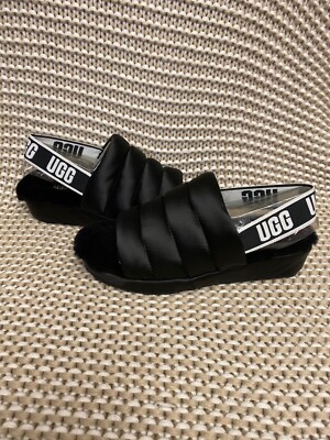 UGG PUFF YEAH BLACK SHEEPSKIN SLIDE SLINGBACK WOMEN'S SHOES SIZE US 11/UK 9