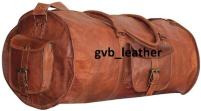 24'' Herren Echtleder Gepäck Reise Wochenend Übernachtungs Duffel Tasche Vintage