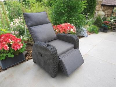 RATTAN RECLINER WICKER GARDEN OUTDOOR SUN LOUNGER LAZYBOY FURNITURE PATIO  GREY UK