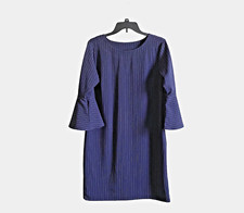 Fig Midi Dress Navy Blue & White Pinstripes Formal Bell Sleeves Office | Size L