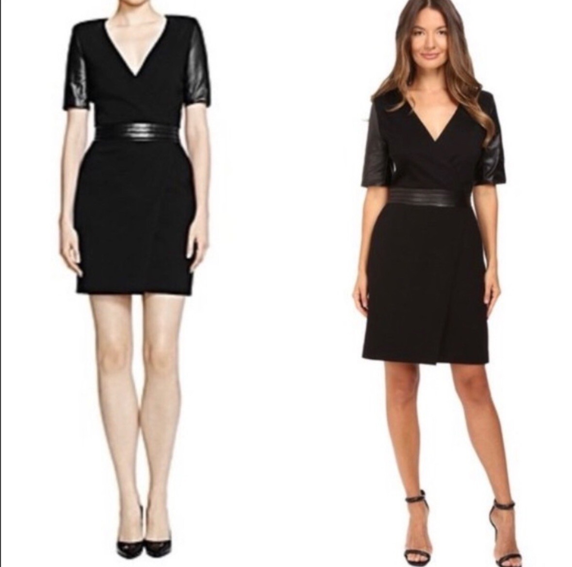 the kooples leather dress Hopla Leather-Trim Faux Wrap Classic NWT Size 36EU FM7150GY D
