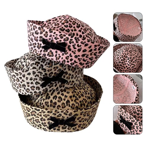 Japanese Style Bow Leopard Print Sailor Hat Retro Hottie Beret Cap Sweet Girl - Picture 4 of 20