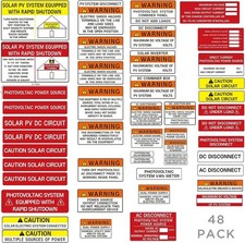 48 Pack PV Solar System Install Label Kit,Photovoltaic Safety Stickers,Nec 2020,